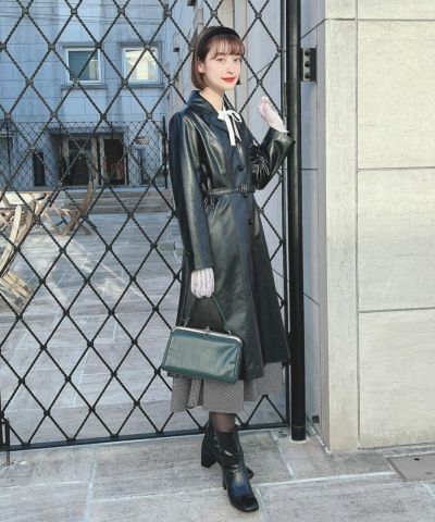 □Faux leather open-collar coat/an another angelus [47BD03j003]