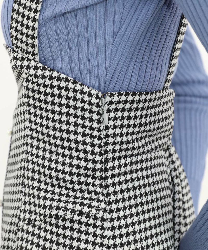 サスペンダー付きパール釦千鳥柄スカート/an another angelus