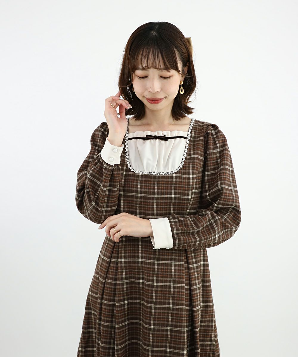f*d様 Cornet　タータンチェックブローチ付きワンピース 重ね風ヨークチェックワンピース/F i.n.t [48AE02j023] | F i.n.t公式