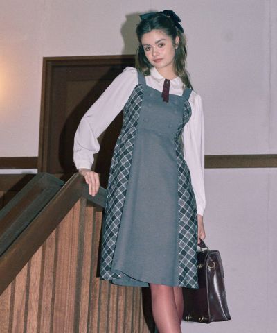 □Side check double button jumper skirt/F i.n.t [48AE04f022]