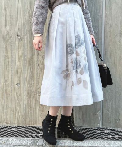 Antique rose print sheer tuck skirt/an another angelus [48BG03p019]