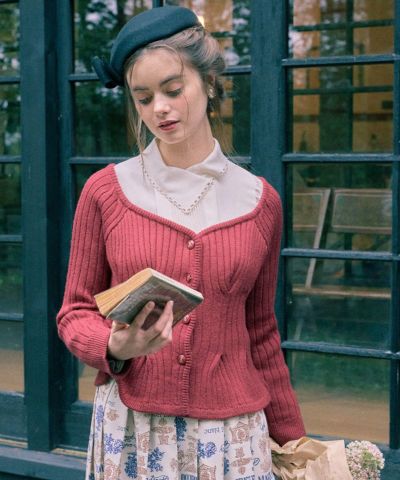 □Corset-style tuck knit cardigan/an another angelus [48BJ04j018]