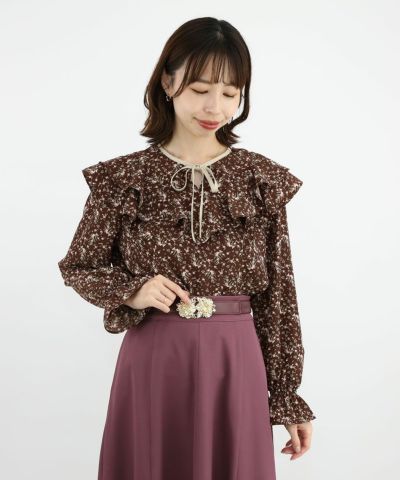 □Small floral print ruffle frill blouse/an another angelus [47BF02j011]