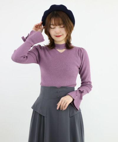 □ Ribbon choker knit pullover / an another angelus [47BJ03j002]