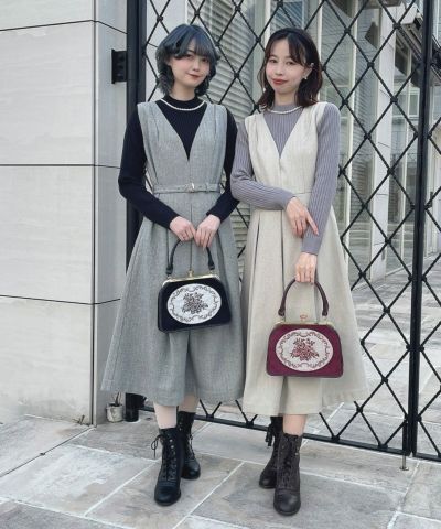 Herringbone V neck tuck jumper skirt/an another angelus [47BE02f013]
