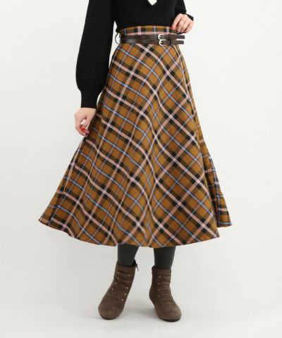 □Double belted check flared skirt/an another angelus [47BG02p014]