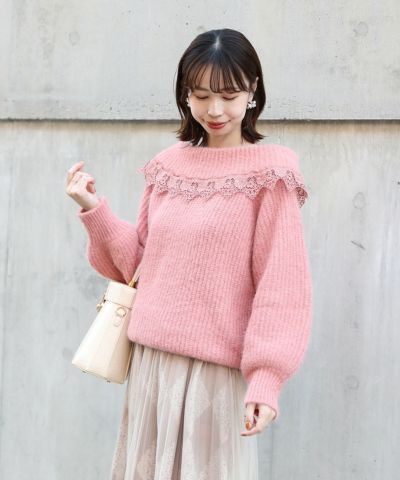 □ Off-the-shoulder knit with lace/an another angelus [47BJ03j010]