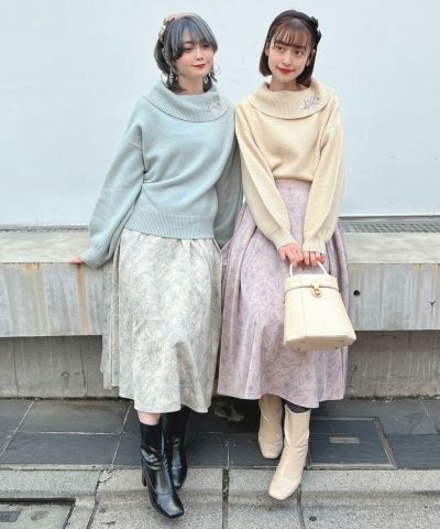 □Lily flower satin tuck skirt/an another angelus [47BG02p015]