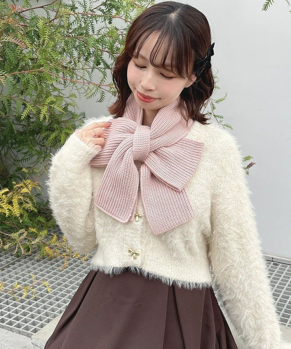 ◇ハンドメイド◇リボン付きグレー系チェックマフラー 色っぽく 売買  