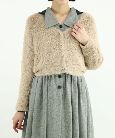 □Jewel button feather knit cardigan/an another angelus [48BJ04j016]