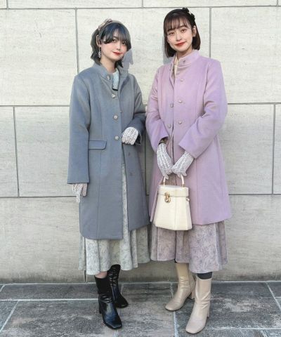 Bijou button stand collar coat/an3 Limited [47DD03j003]