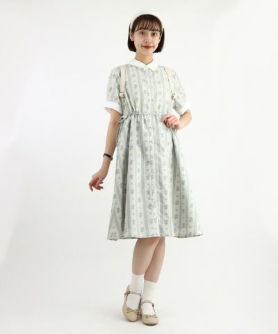 ストライプ花柄ドロストシャツワンピース/F i.n.t [49AE02h005] | F