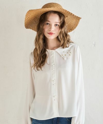 □Mini bouquet cutwork collar blouse/F int [49AF02j004]