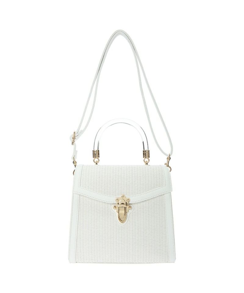 アンアナザーアンジェラス　フロント金具使いフェイクラフィアバッグ アンアナザーアンジェラス an another angelus フロント金具使い