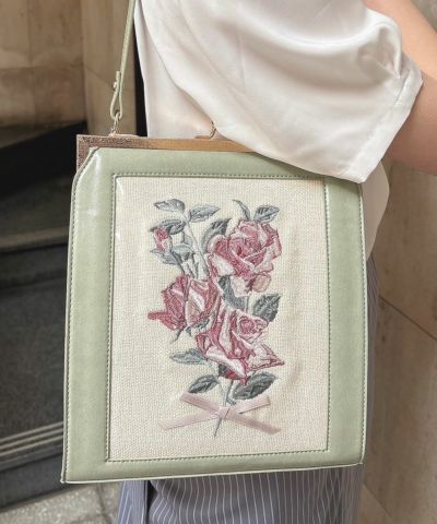 ローズ絵画刺繍がま口バッグ/an another angelus [49BC05a003