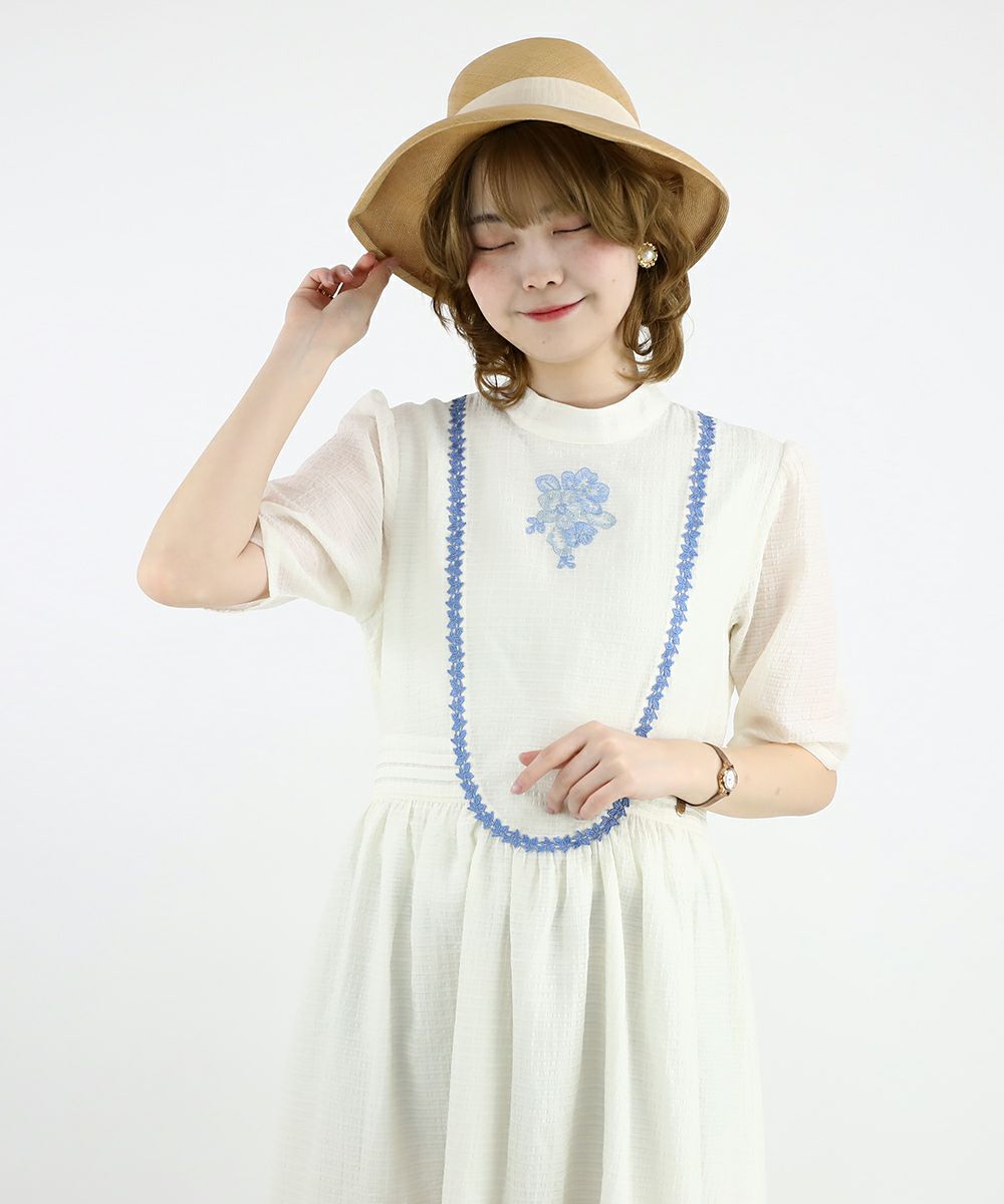 ネックレスヨーク切替花刺繍ワンピース/an another angelus 