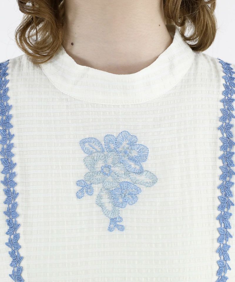 ネックレスヨーク切替花刺繍ワンピース/an another angelus