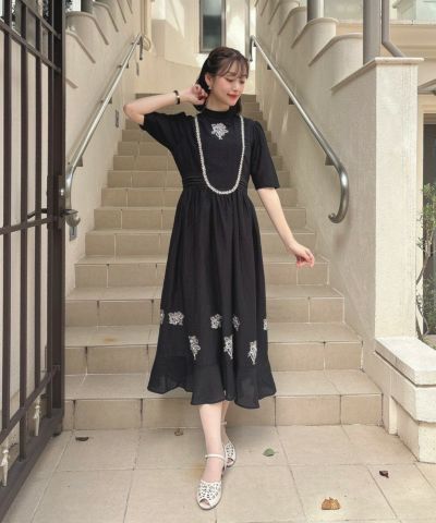 ネックレスヨーク切替花刺繍ワンピース/an another angelus [49BE03h002]