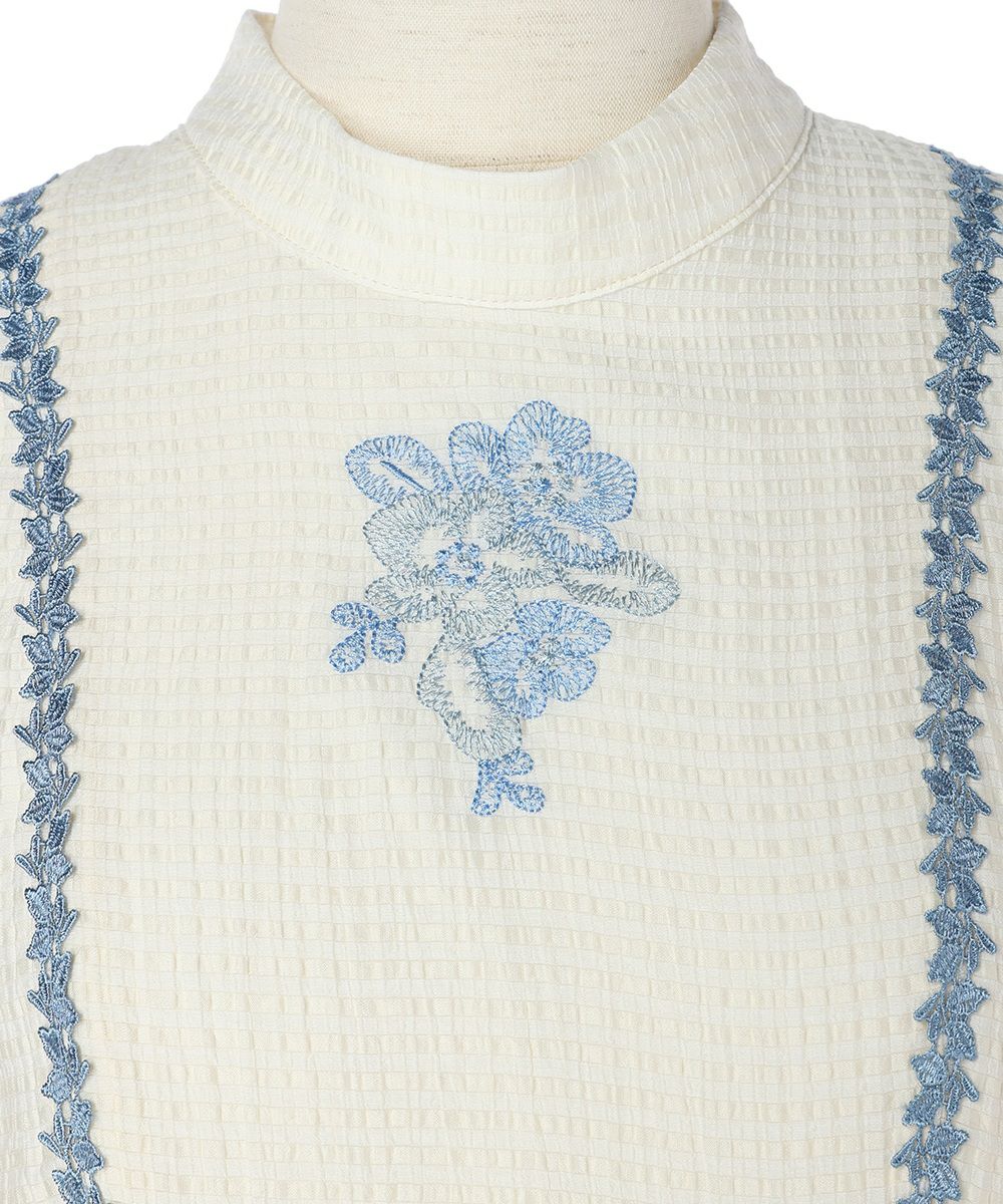 ネックレスヨーク切替花刺繍ワンピース/an another angelus 