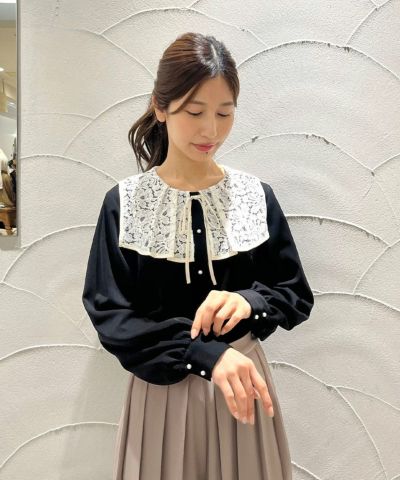 □Big lace collar bicolor blouse/an another angelus [49BF02j002]