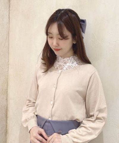 □Rose glass-like button knit cardigan/an another angelus [49BJ04j001]