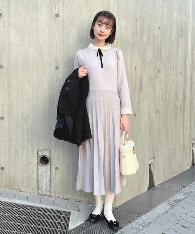□Sheer double-collar knit dress/an another angelus [48BE07j021]