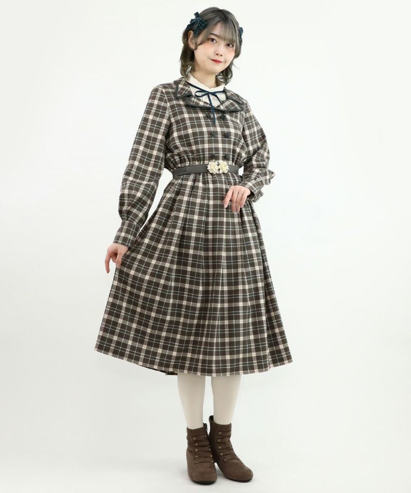 brown×green / 160cm / layered with blouse / belt arrangement
