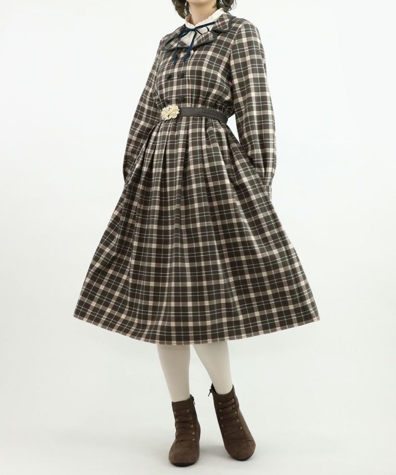 brown×green / 160cm / layered with blouse / belt arrangement