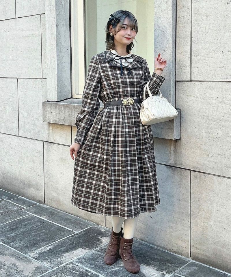 brown×green / 160cm / layered with blouse / belt arrangement