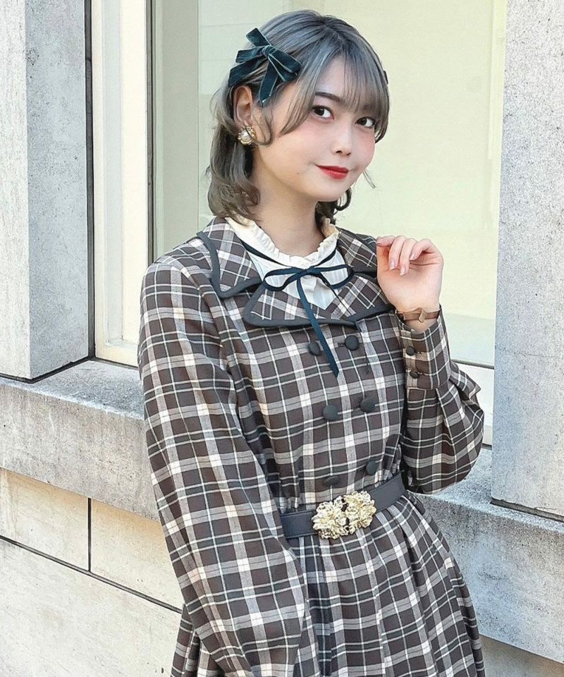 brown×green / 160cm / layered with blouse / belt arrangement