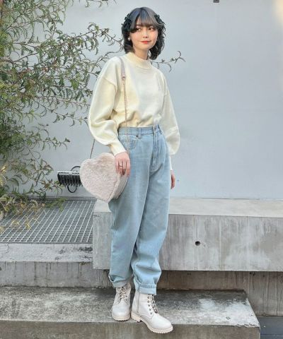 [Sizes available] High waist straight denim pants/F i.n.t [00AH06q004]