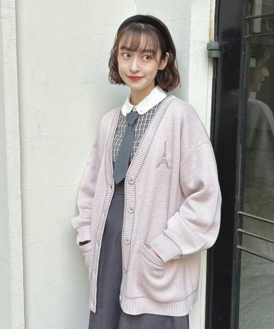 刺繍入り配色ステッチ使いニットカーディガン/F i.n.t [49AJ04j001]