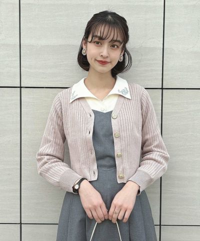 Calligraphy rose print button rib knit cardigan/an another angelus [49BJ04j002]