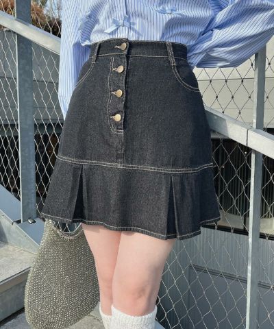 □ Denim mini skirt with hem switching / F i.n.t [49AG06k005]