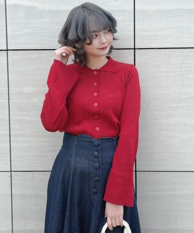 □Wide sleeve collared knit cardigan/an another angelus [49BJ04j003]