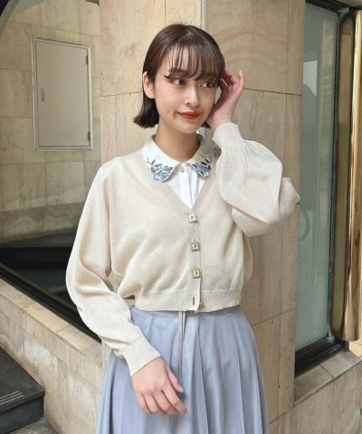 Rose painting button sheer knit cardigan/an another angelus [49BJ04j006]