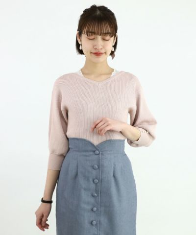 □ Pearl button cuff V-neck knit pullover/an another angelus [49BJ03i005]