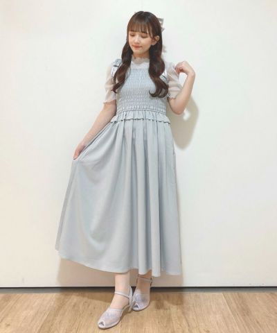 □Logo ribbon shirring dress/F i.n.t [50AE02f015]