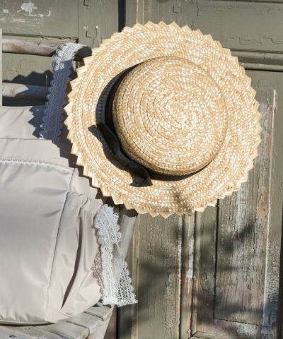 □Vintage style side ribbon boater hat/F i.n.t [49AB01a001]