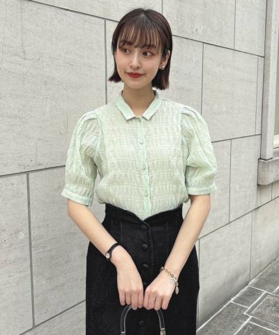 □ Rhinestone button shirred blouse/an another angelus [49BF02g011]