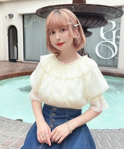 □シアーオフショルフリルプルオーバーブラウス/F&A [49CF02h002]