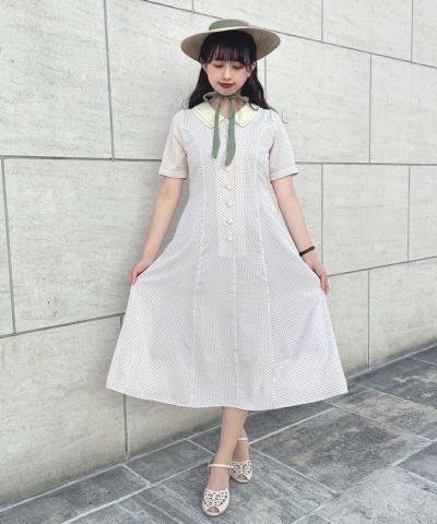 バックレースアップクレリックドットワンピース/F i.n.t [49AE02h011]