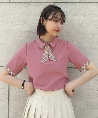 □Polo shirt with check tie/F i.n.t [49AI07h006]