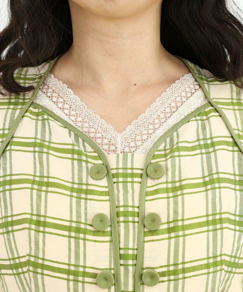 green×beige / 157cm / Layered with lace inner
