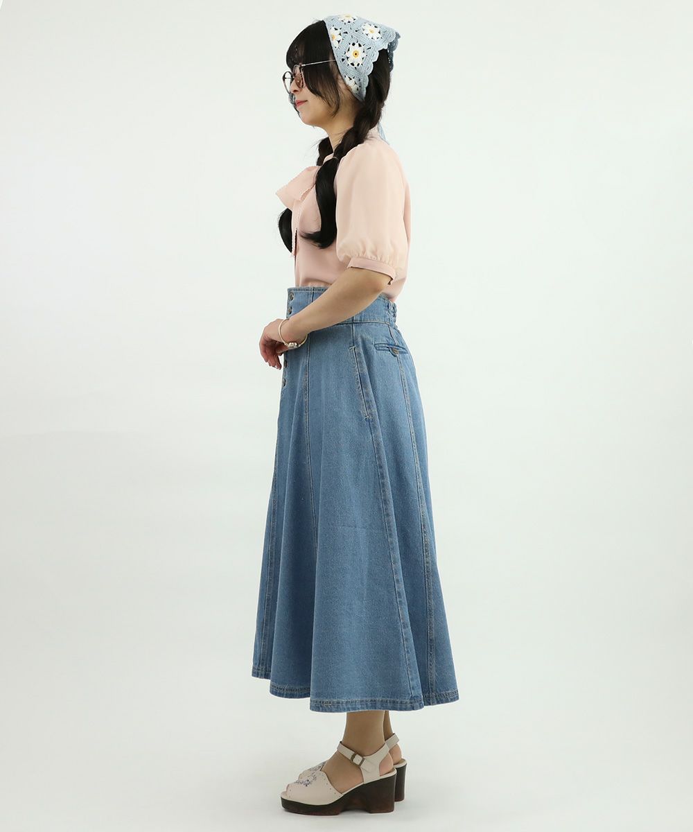 □フロント釦デニムフレアースカート/an another angelus [49BG02p008