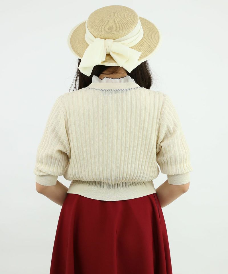 □配色ステッチ透かし編みニットカーディガン/an another angelus