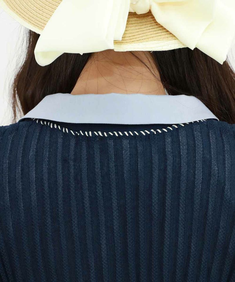 □配色ステッチ透かし編みニットカーディガン/an another angelus