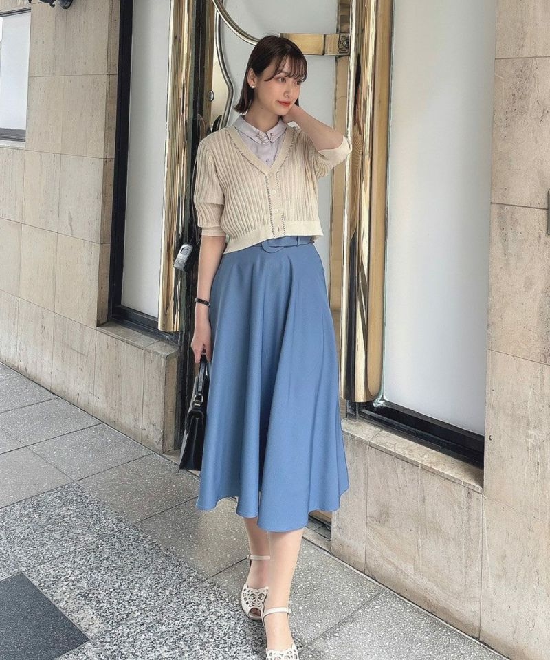 □配色ステッチ透かし編みニットカーディガン/an another angelus