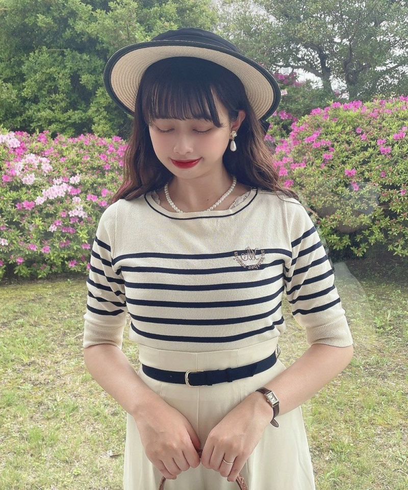 □ロゴ刺繍ボーダーニットプルオーバー/an another angelus