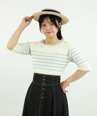□Logo embroidered striped knit pullover/an another angelus [50BJ03h010]